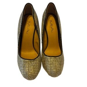 MIA Metallic Woven Snakeskin Print Almond Toe Stiletto Pumps Silver Gold 8.5‎